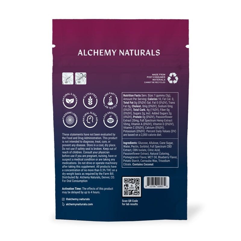 Alchemy Naturals - Package Back - Natural and Vegan - Made From Post-Consumer Materials