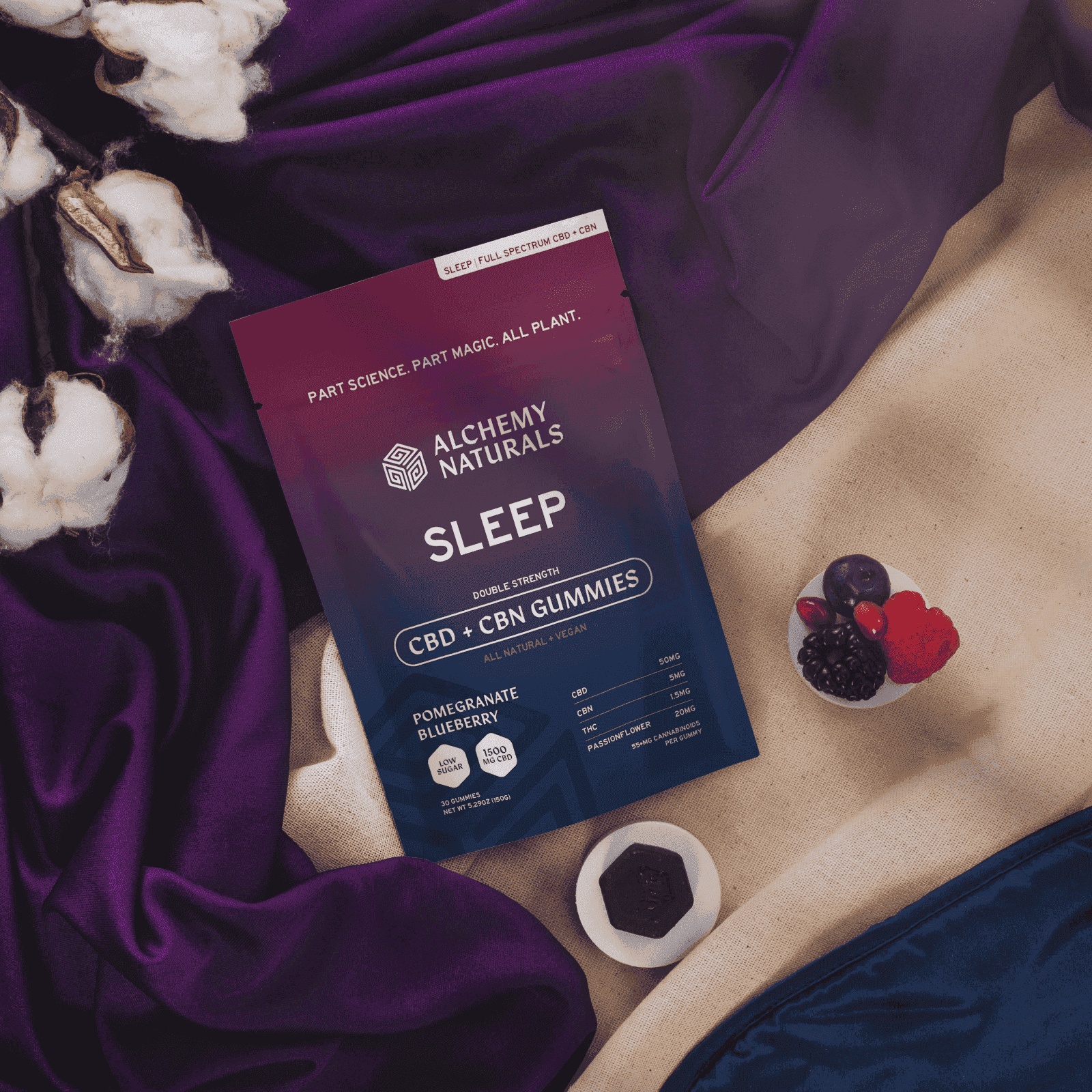 Alchemy Natuals - Sleep - CBD + CBN Gummies - Pomegranate Blueberry 